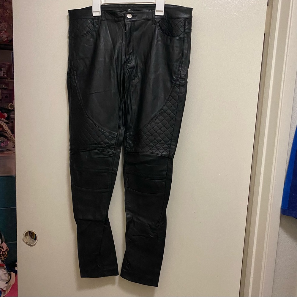 H&M Womens Black Faux Leather Pants Size 14 34x29 Moto Biker Grunge Punk Design